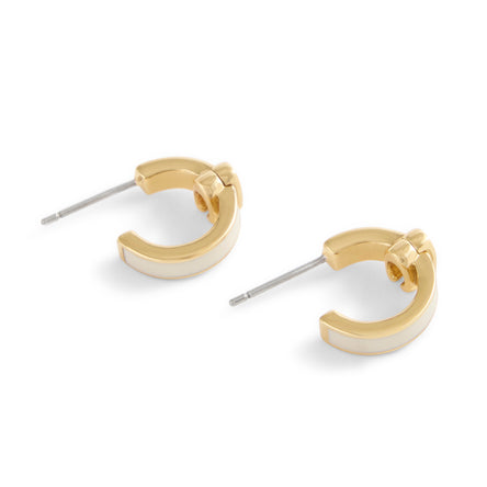 COACH Signature C Huggie White Enamel Hoop Earrings