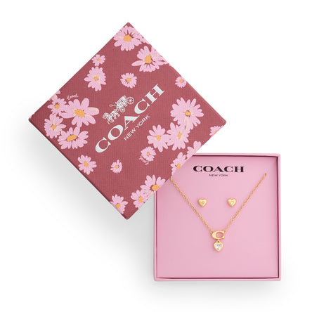 COACH Crystal Heart Necklace & Earrings Set