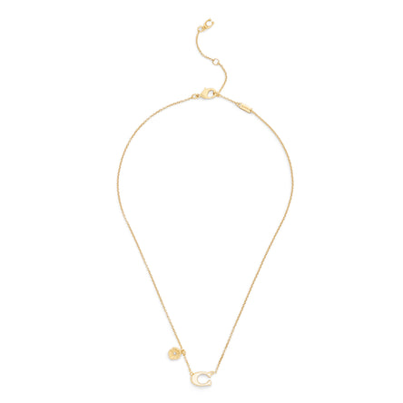 COACH Cream Enamel C Tearose Necklace