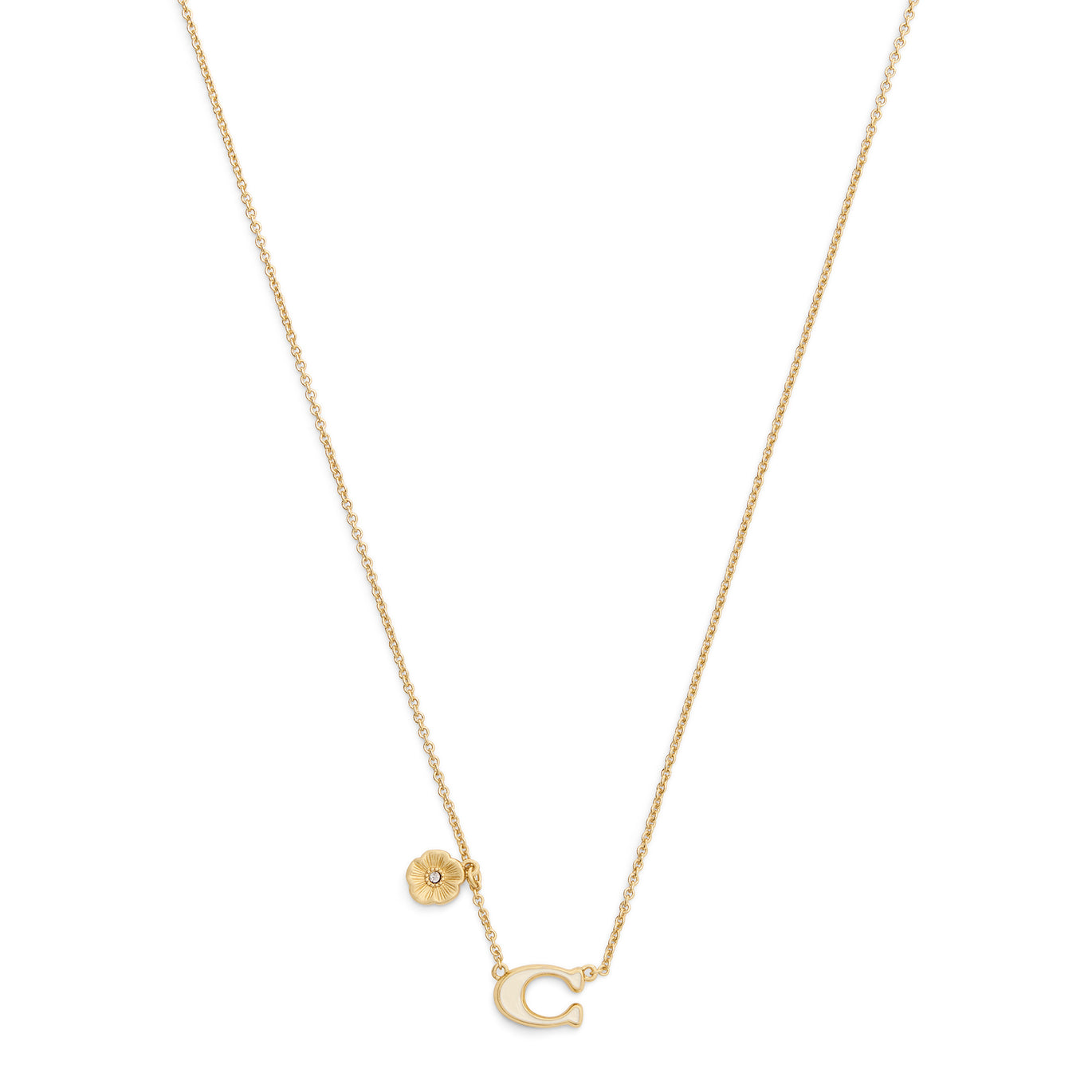COACH Cream Enamel C Tearose Necklace