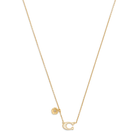 COACH Cream Enamel C Tearose Necklace