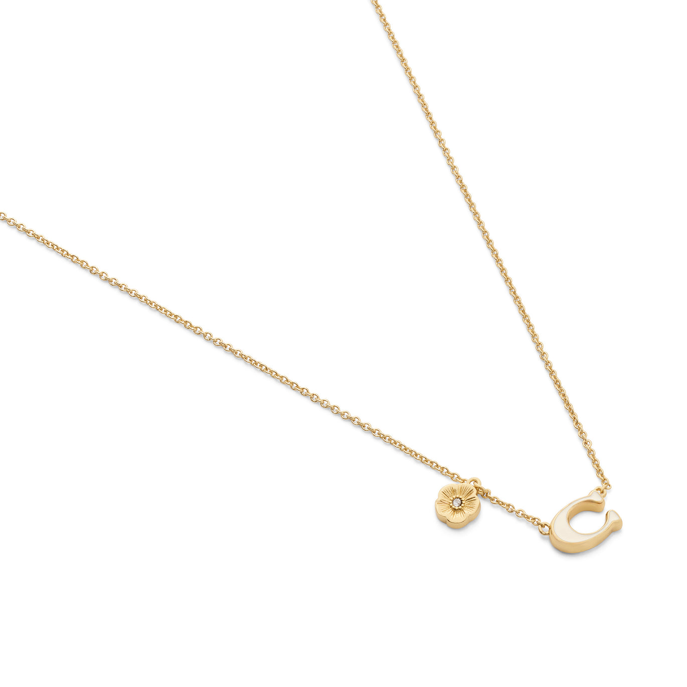 COACH Cream Enamel C Tearose Necklace