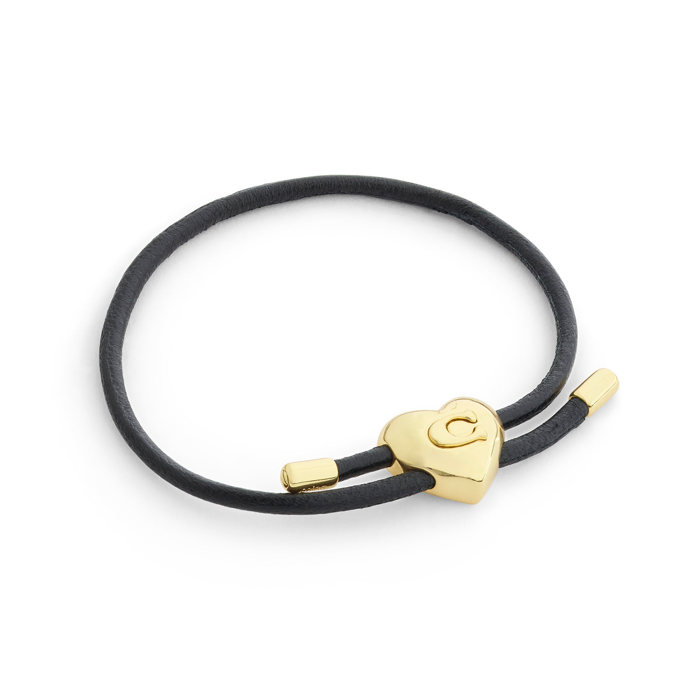 COACH Black Leather Heart Bracelet