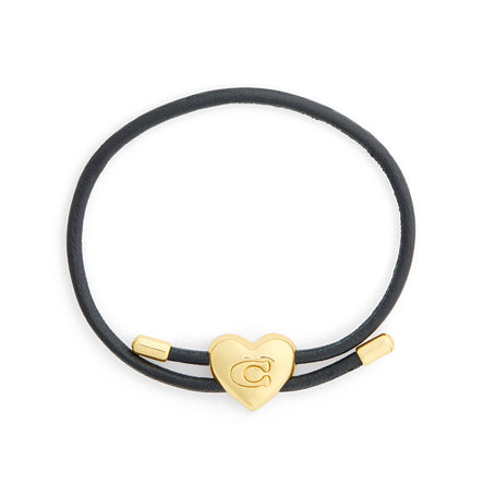 COACH Black Leather Heart Bracelet