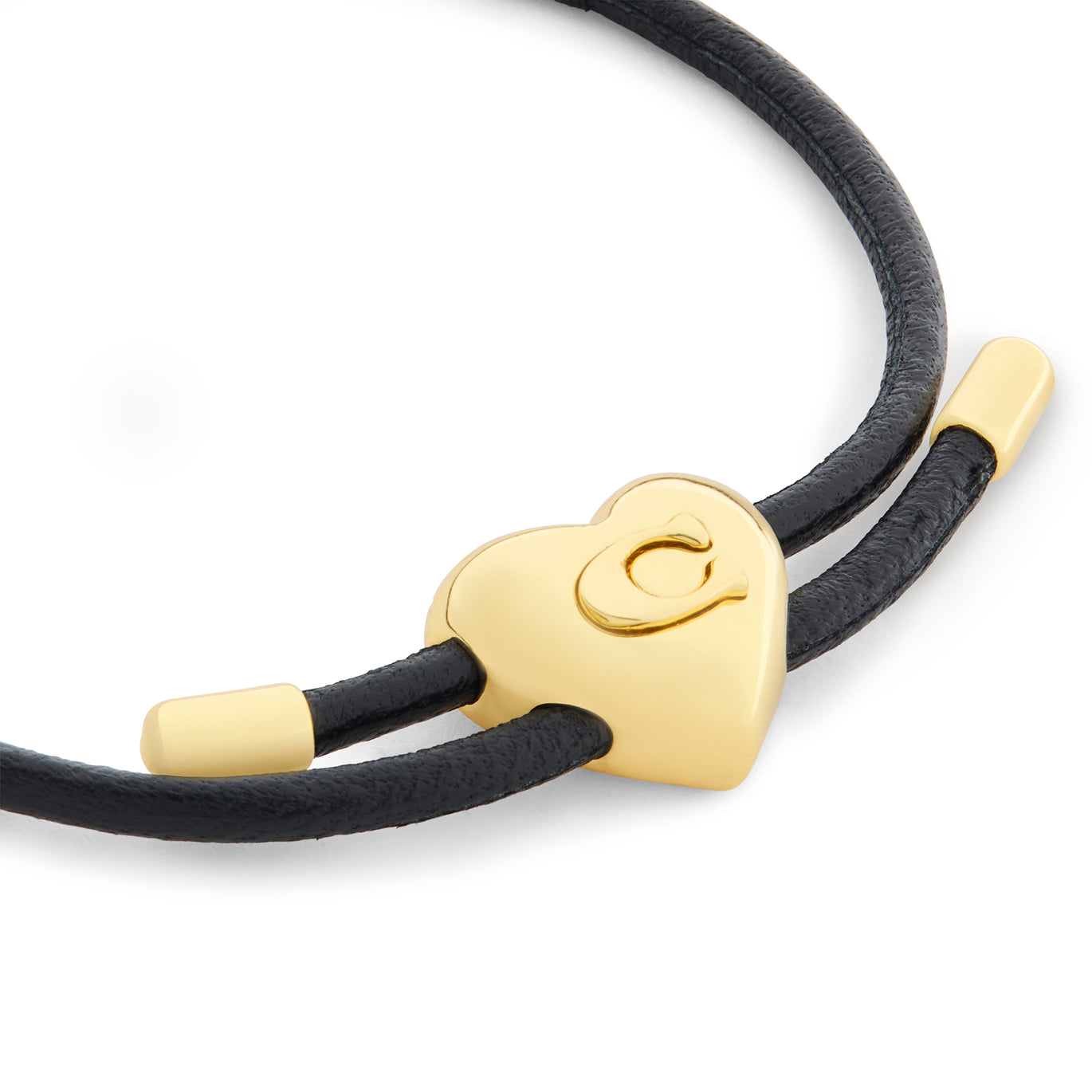 COACH Black Leather Heart Bracelet