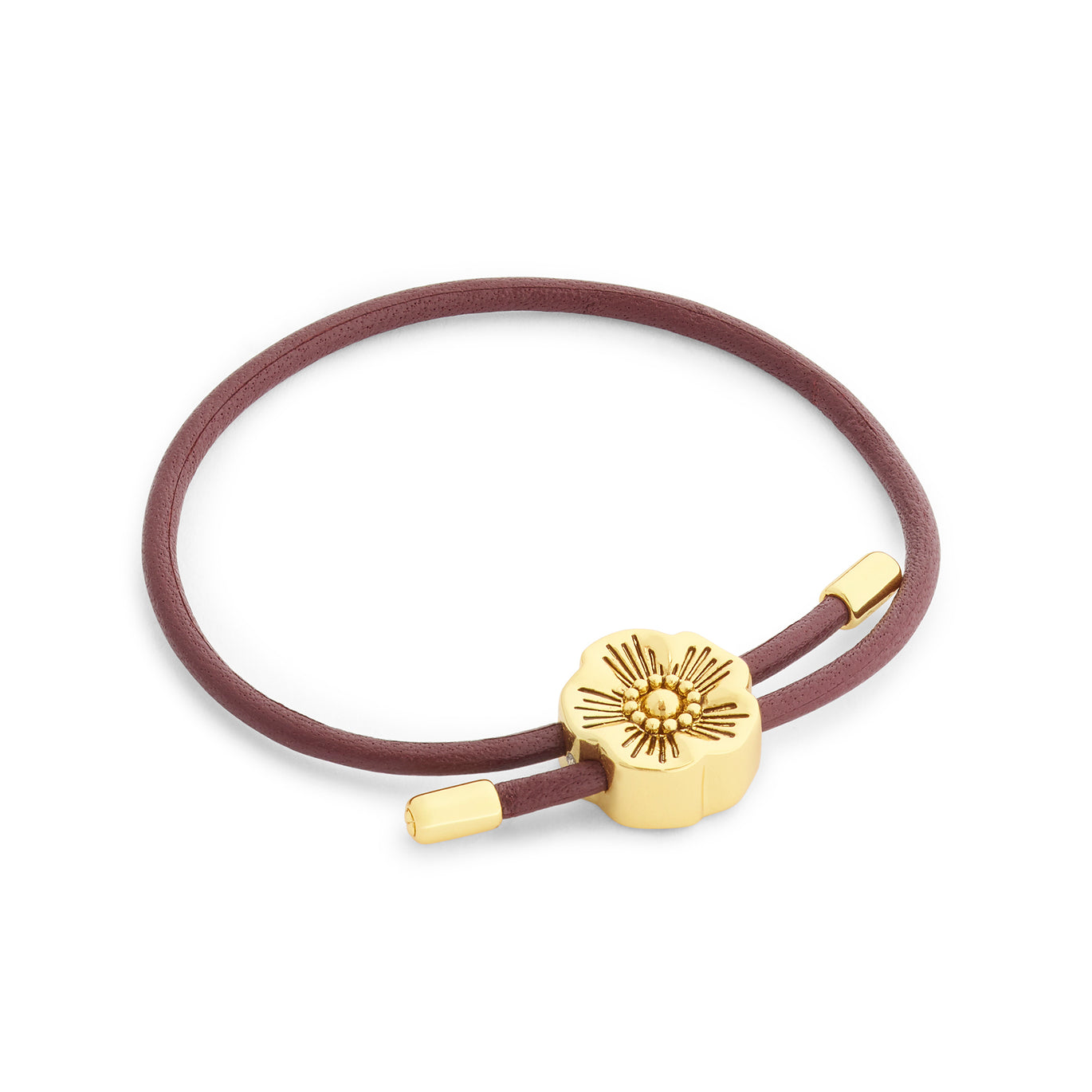 COACH Burgundy Leather Tearose Bracelet