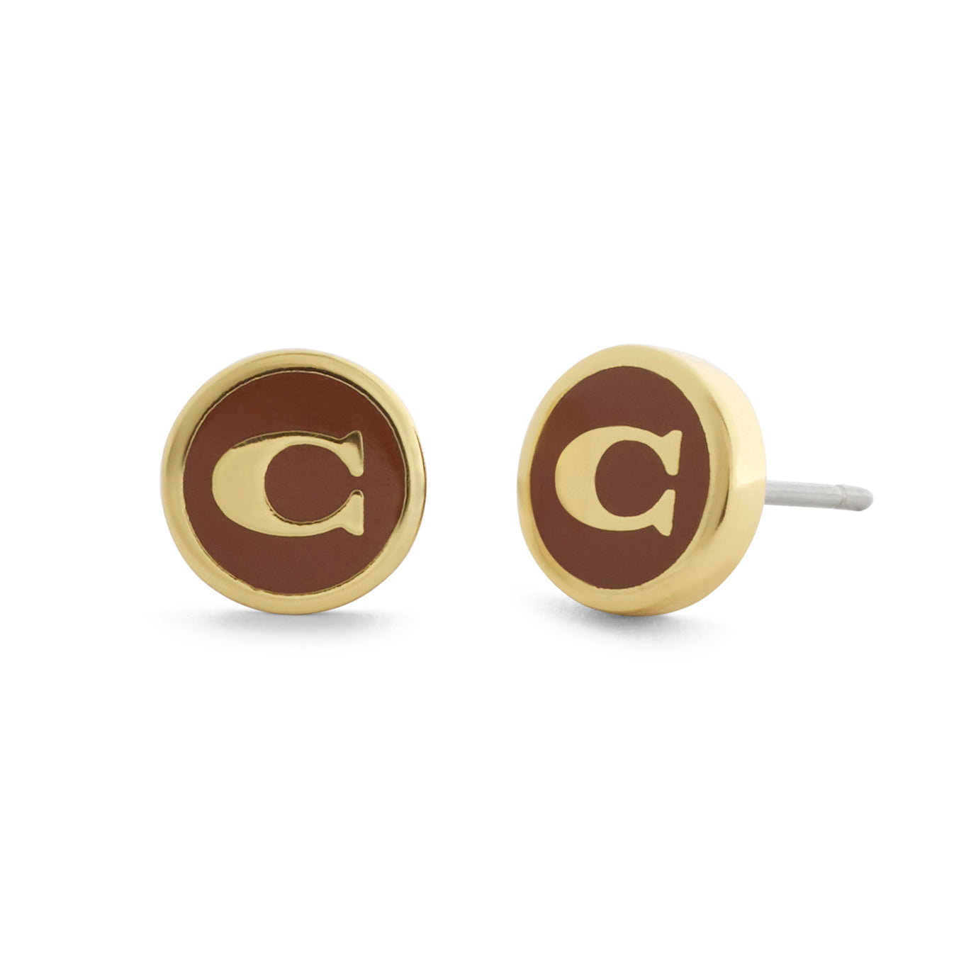 Coach Brown Enamel Gold Plated Stud Earrings