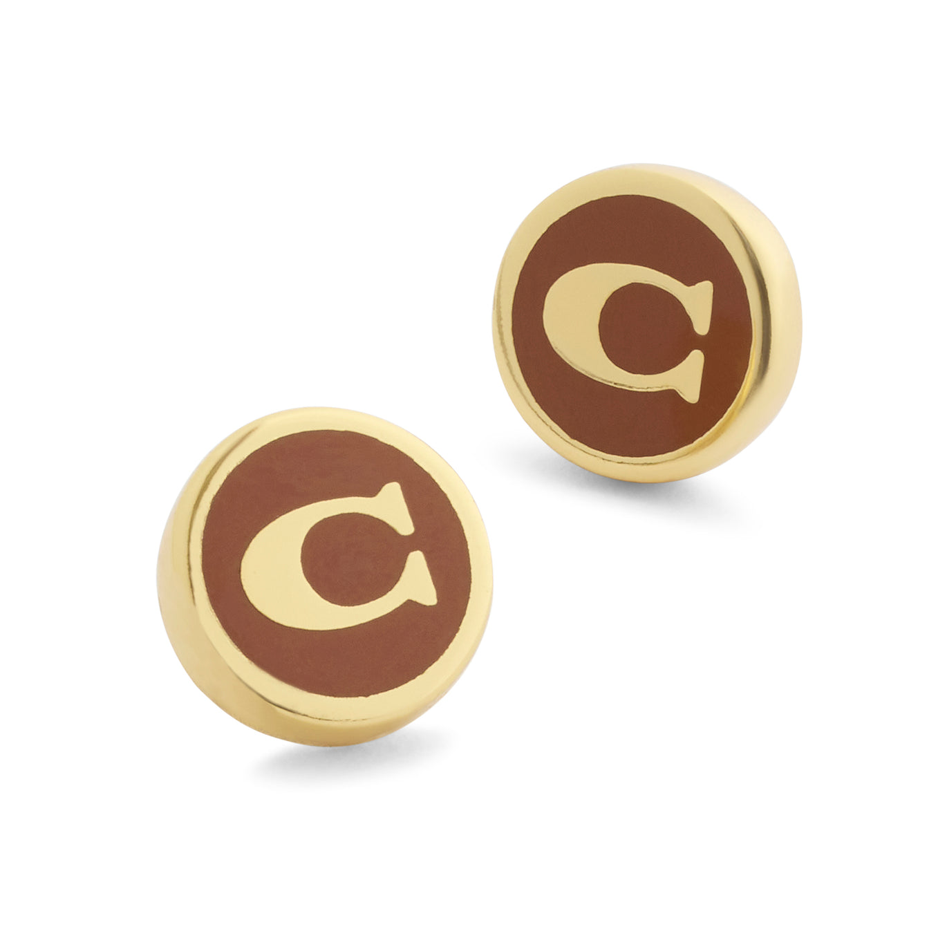Coach Brown Enamel Gold Plated Stud Earrings