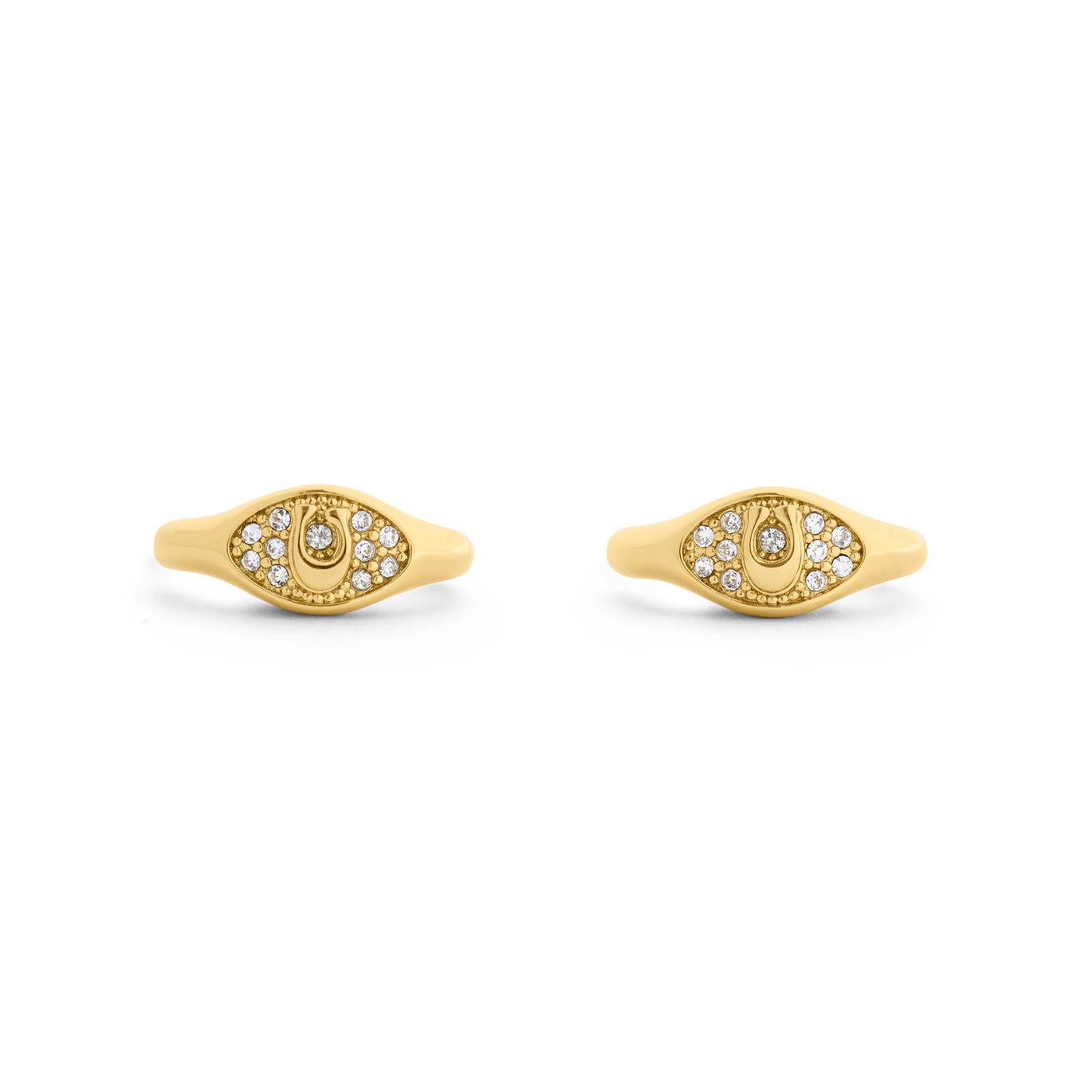 Coach Gold Plated Pave Signet Huggie Earrings
