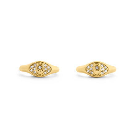 Coach Gold Plated Pave Signet Huggie Earrings