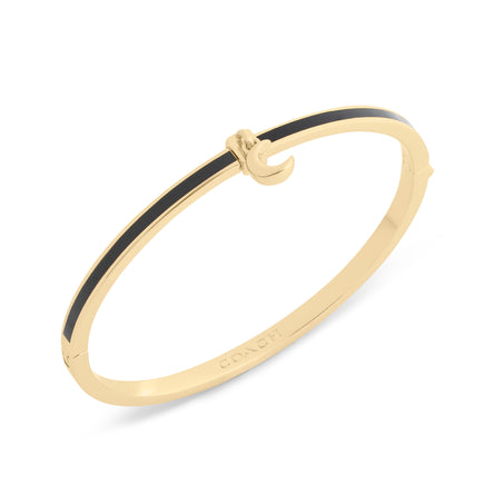 Coach Gold Plated Black Enamel Moon Bangle