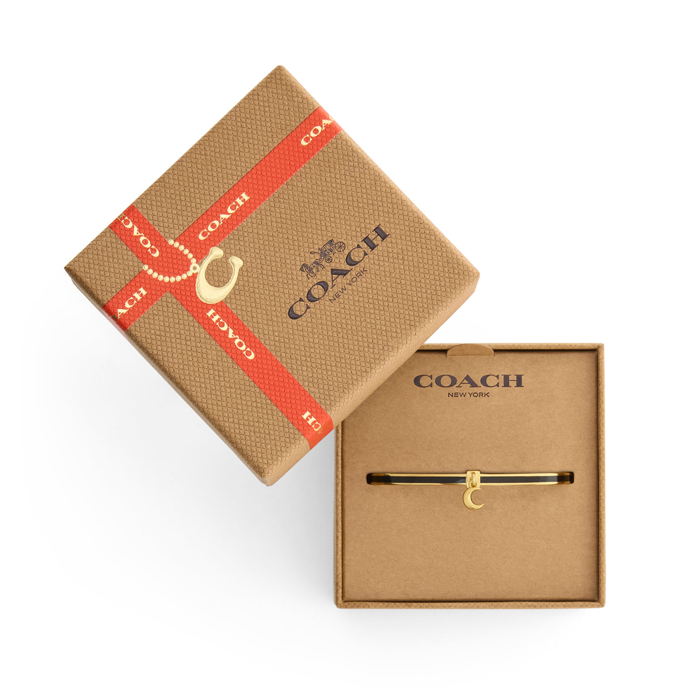 Coach Gold Plated Black Enamel Moon Bangle