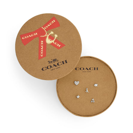 Coach Rhodium Plated Single Stud Earring Set