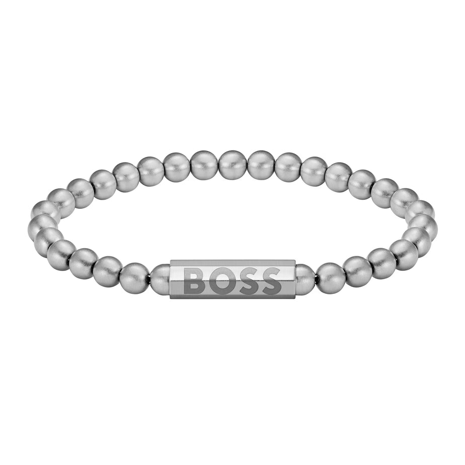 Boss Men Stainless Steel Cuff Beaded Bracelet