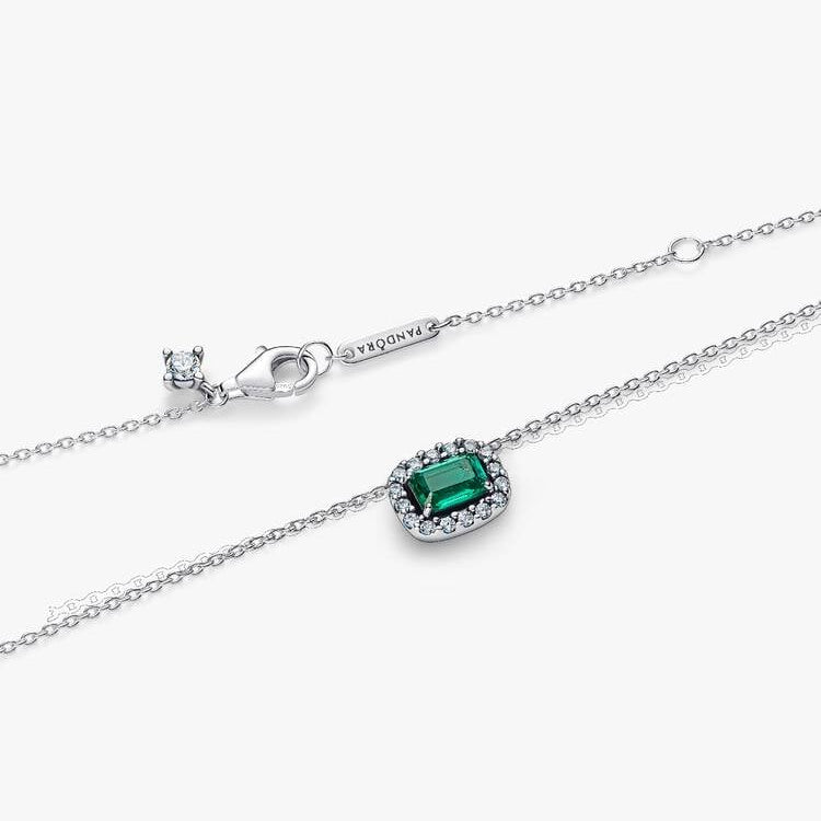 Rectangular Sparkling Green Halo Pendant Necklace