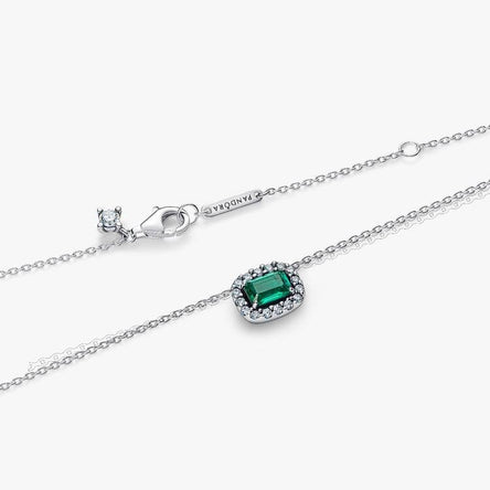Rectangular Sparkling Green Halo Pendant Necklace