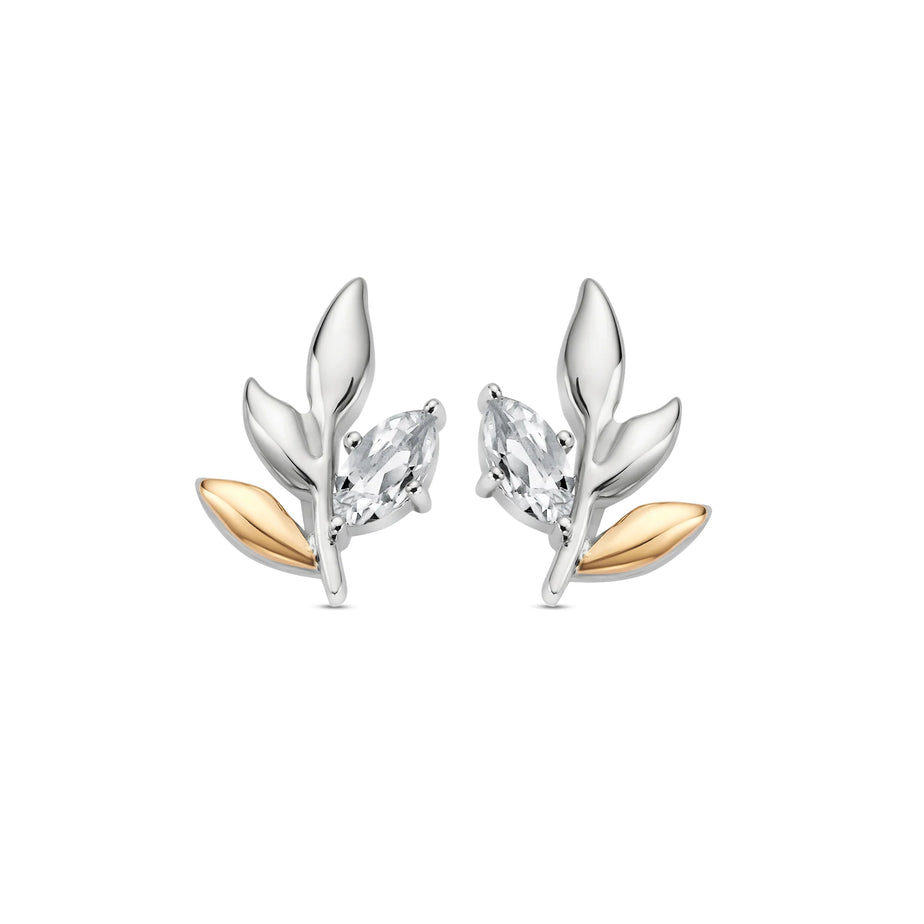 Clogau Sterling Silver Leaf Stud Earrings with Topaz
