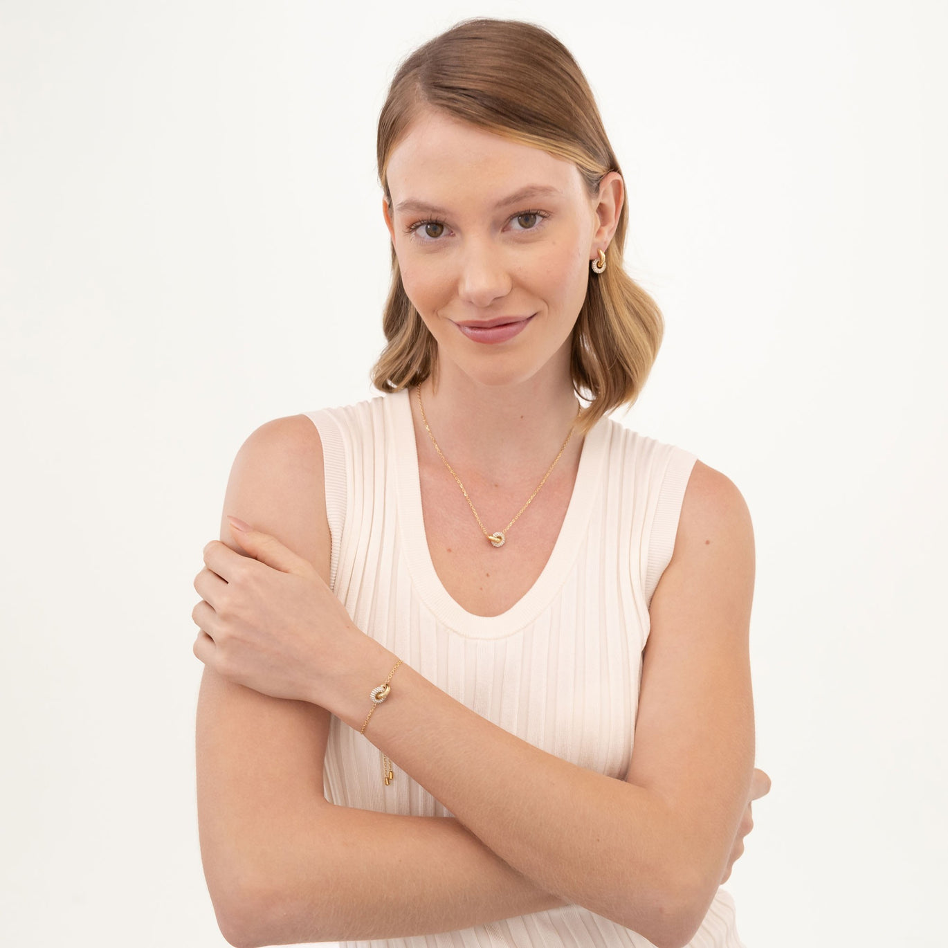 BOSS Live Precious Gold Plated Stainless Steel Linked Circle Hoop Earrings