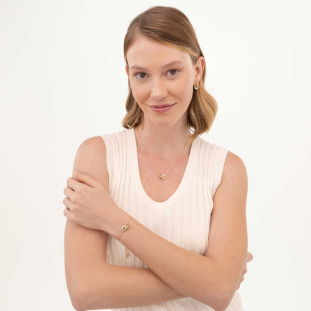 BOSS Live Precious Gold Plated Stainless Steel Circle Link Pendant Ladies Necklace