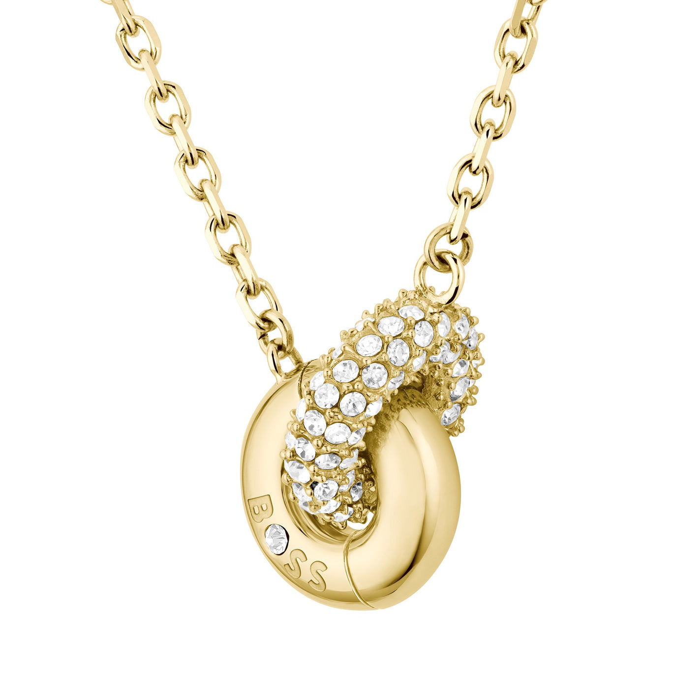 BOSS Live Precious Gold Plated Stainless Steel Circle Link Pendant Ladies Necklace