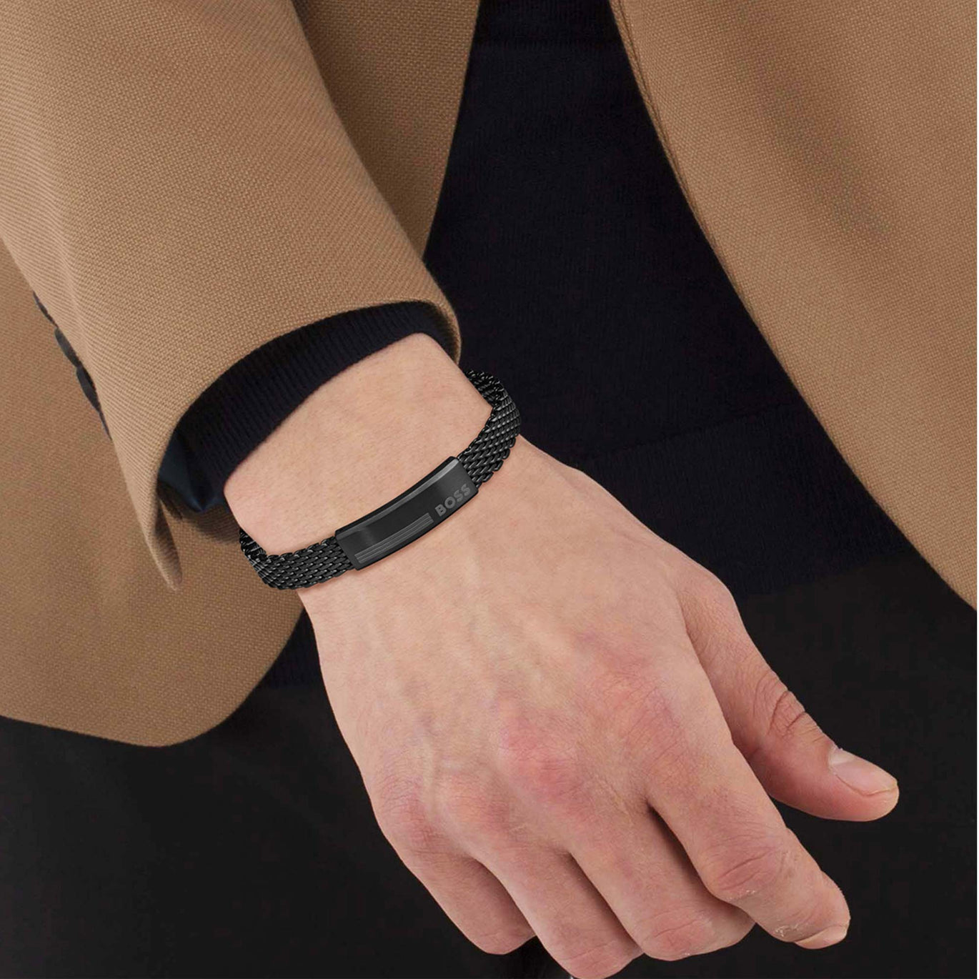 BOSS Mens Alen Black IP Bracelet