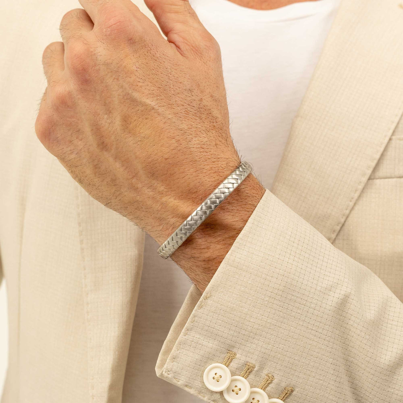 Boss Silver-tone cuff with herringbone pattern