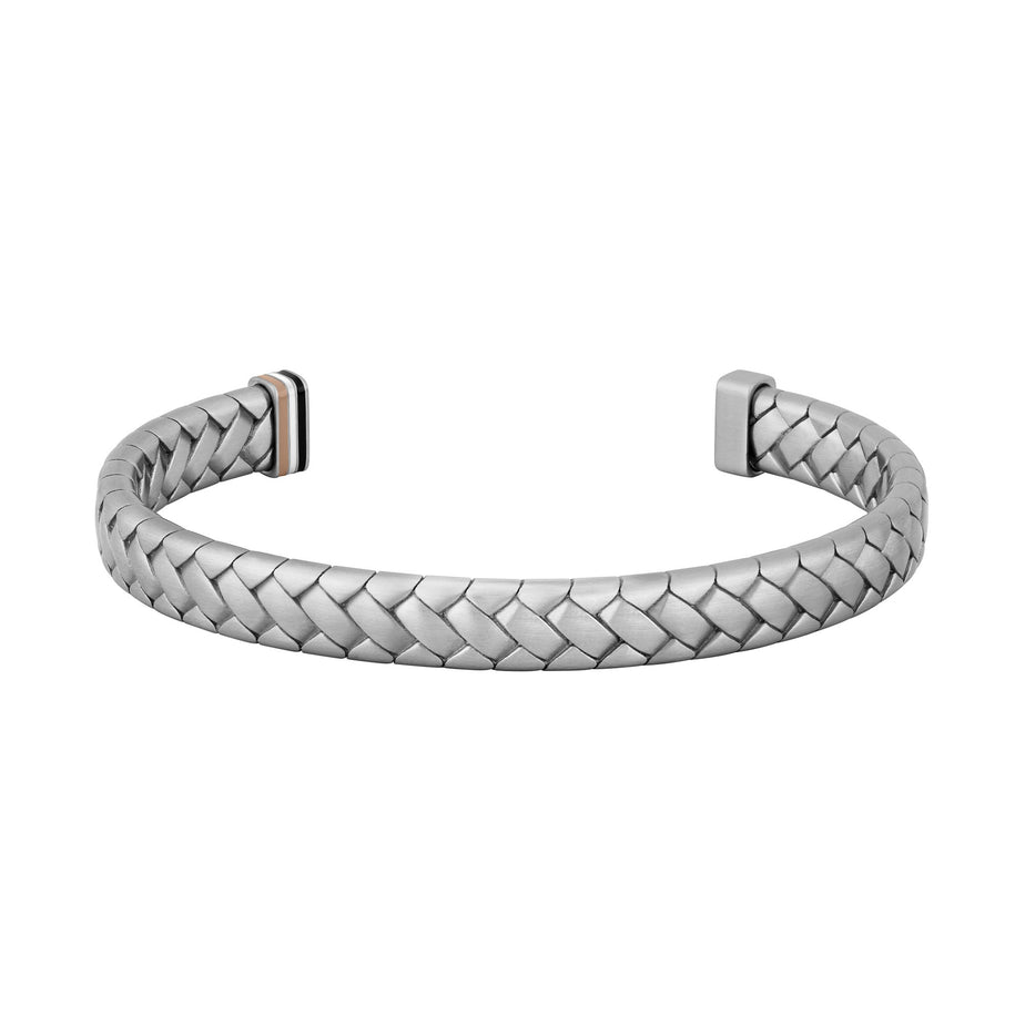 Boss Silver-tone cuff with herringbone pattern
