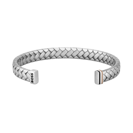 Boss Silver-tone cuff with herringbone pattern