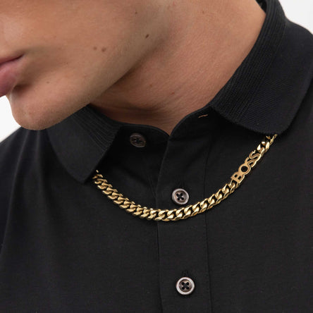 BOSS Kassy Gold Tone 8mm Logo Chain Mens Necklace