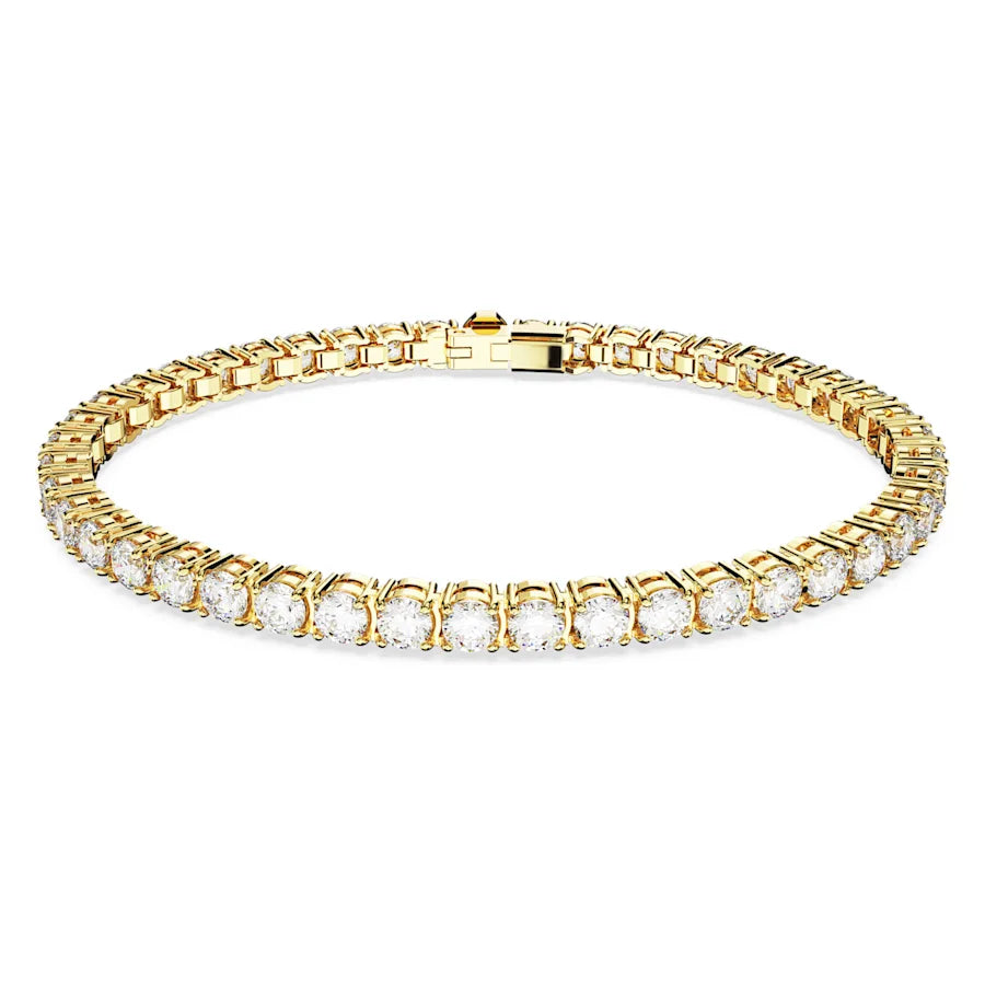 Swarovski Gold Tone Matrix Tennis Bracelet White Stones