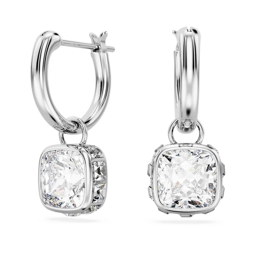 Swarovski Square Stilla Rhodium Plated Drop Earrings