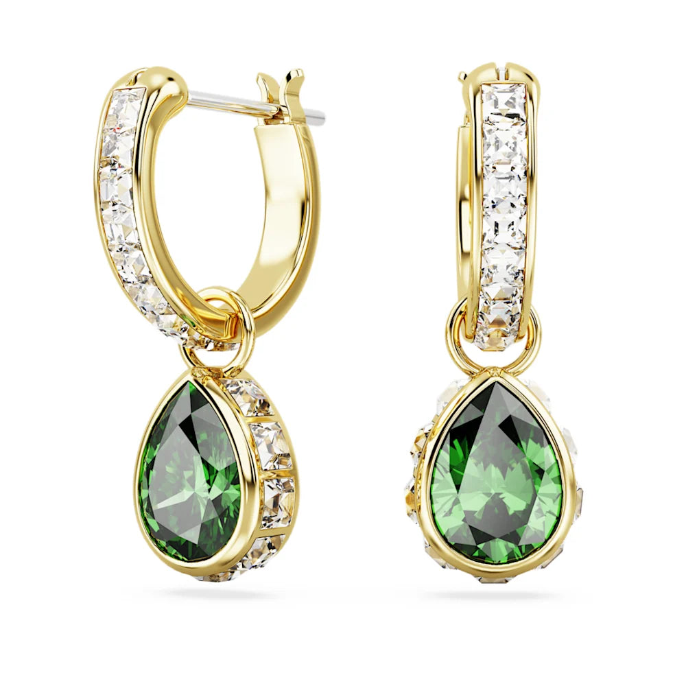 Swarovski Gold Tone Stilla Drop Earrings with Green Stone