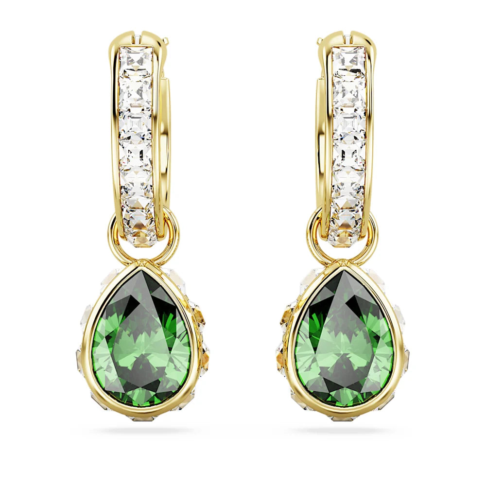 Swarovski Gold Tone Stilla Drop Earrings with Green Stone