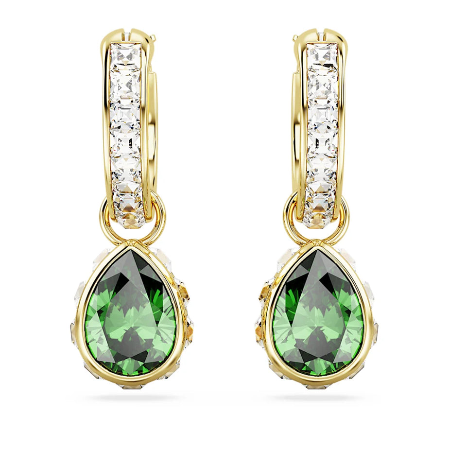 Swarovski Gold Tone Stilla Drop Earrings with Green Stone