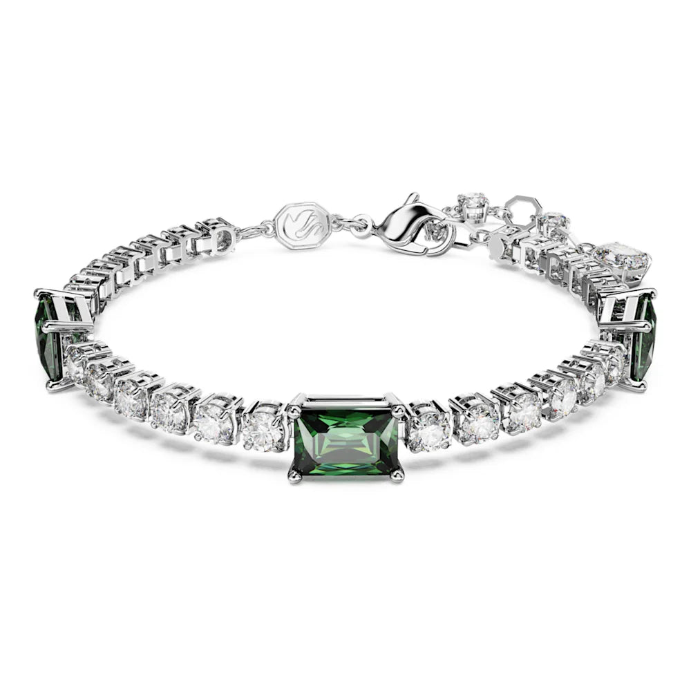 Swarovski Rhodium Plated Matrix Tennis Bracelet with Green stones