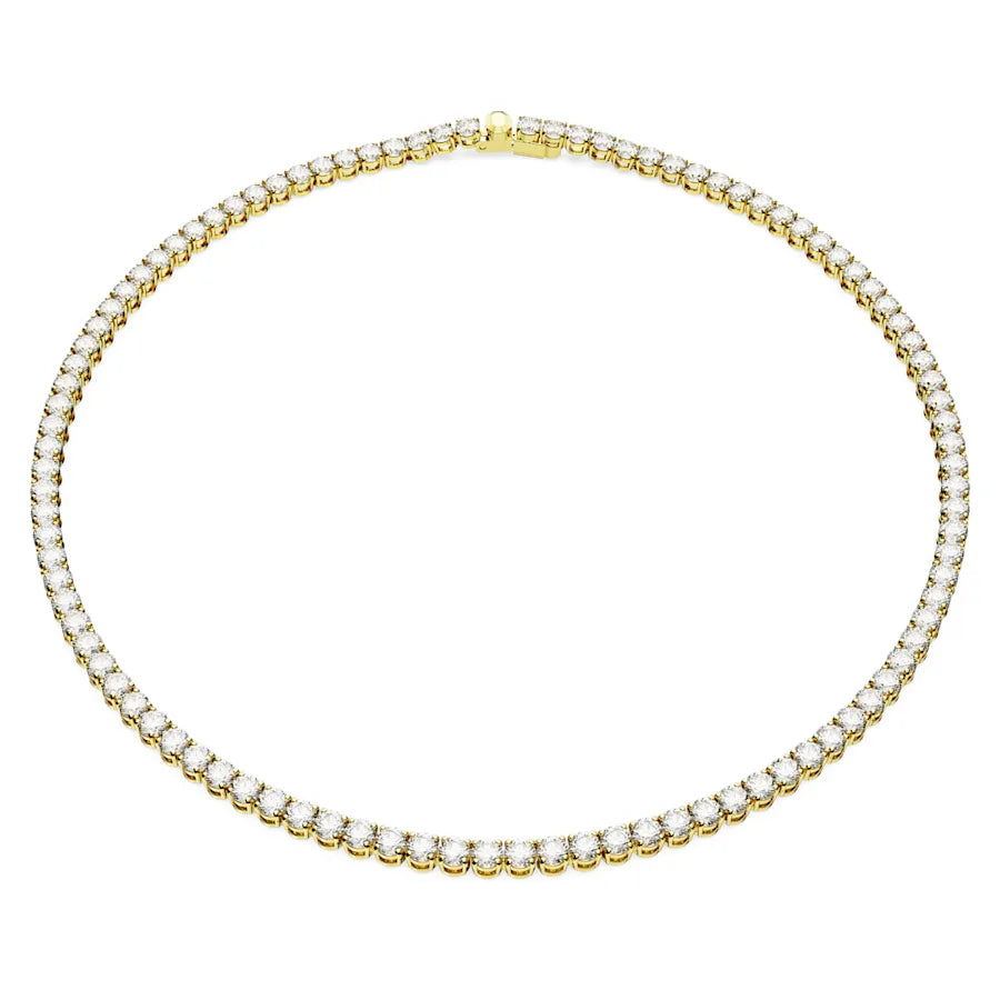 Swarovski Gold Tone Matrix Tennis Necklace White Stones - Medium