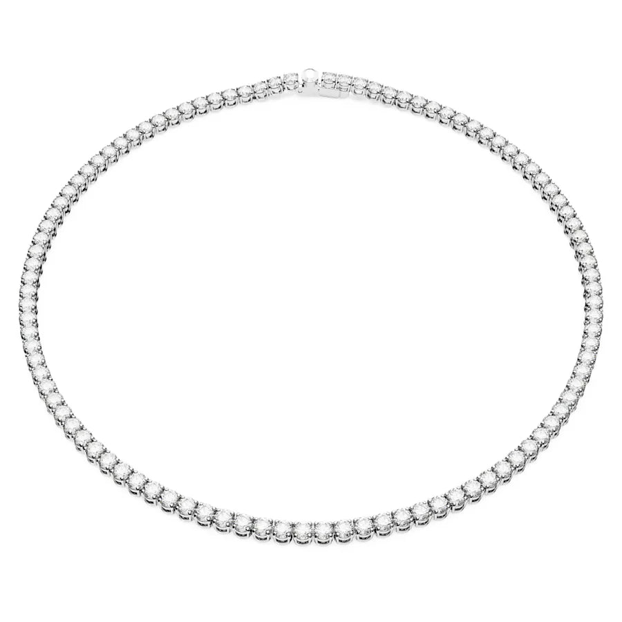 Swarovski Rhodium Plated Matrix Tennis Necklace White Stones - Large