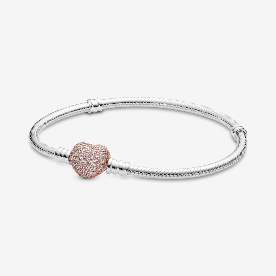 Pandora Pavé Heart Clasp Snake Chain Bracelet