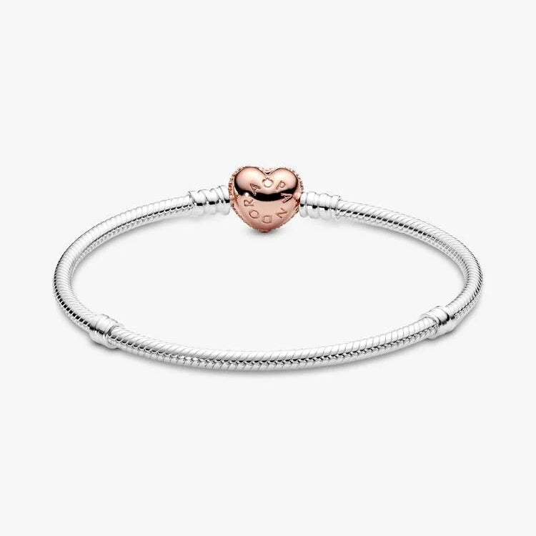 Pandora Pavé Heart Clasp Snake Chain Bracelet