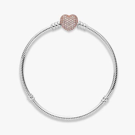 Pandora Pavé Heart Clasp Snake Chain Bracelet