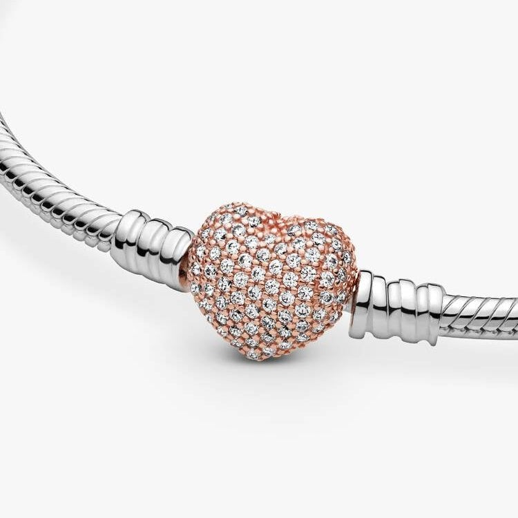 Pandora Pavé Heart Clasp Snake Chain Bracelet