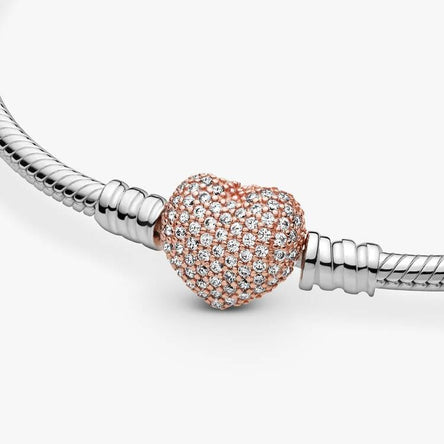 Pandora Pavé Heart Clasp Snake Chain Bracelet