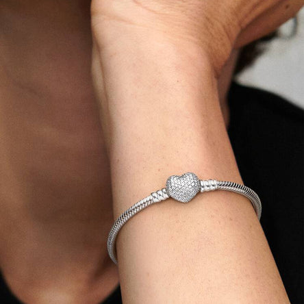 Pandora Sparkling Heart & Snake Chain Bracelet