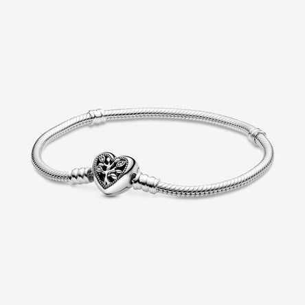 Pandora Family Tree Heart Clasp Snake Chain Bracelet