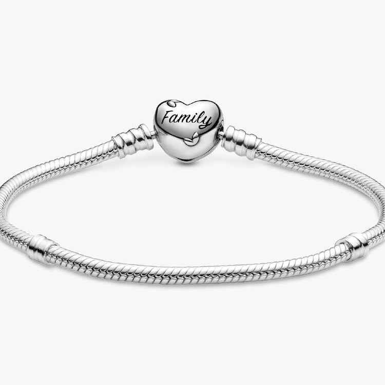Pandora Family Tree Heart Clasp Snake Chain Bracelet