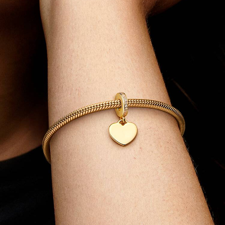 Pandora Engravable Heart Gold Tag Dangle Charm