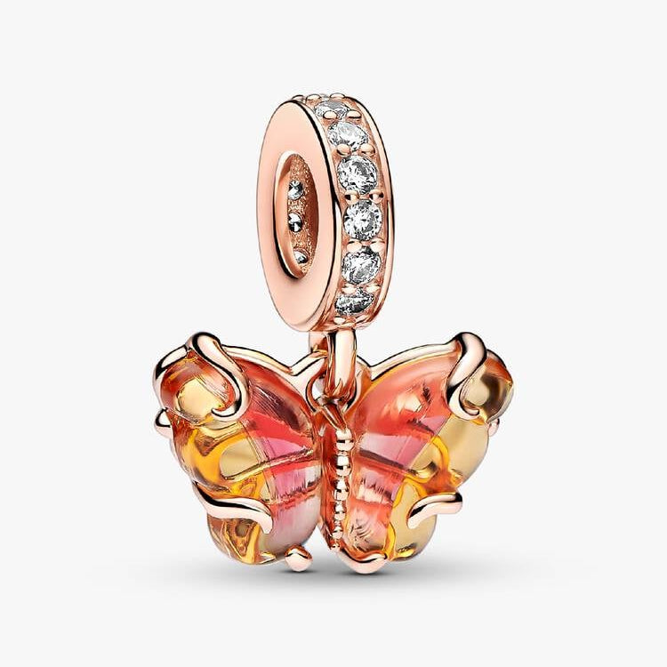 Pandora Pink & Yellow Murano Glass Butterfly Dangle Charm