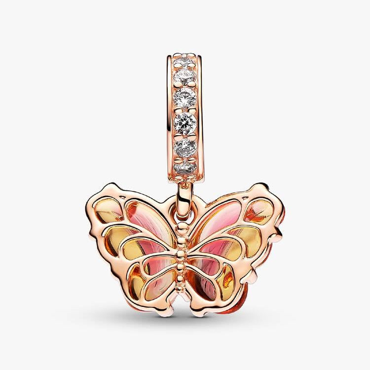 Pandora Pink & Yellow Murano Glass Butterfly Dangle Charm