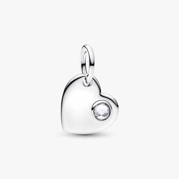 Pandora April Heart Clear Stone Dangle Charm