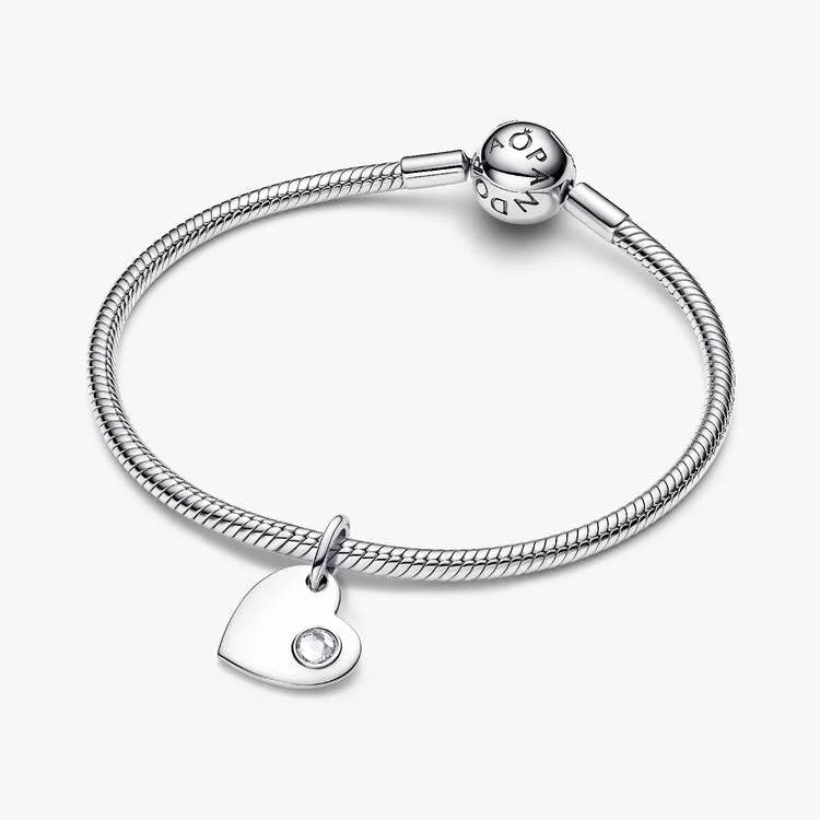 Pandora April Heart Clear Stone Dangle Charm